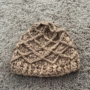 Tan knit hat John Callahan hat one size apres ski hat